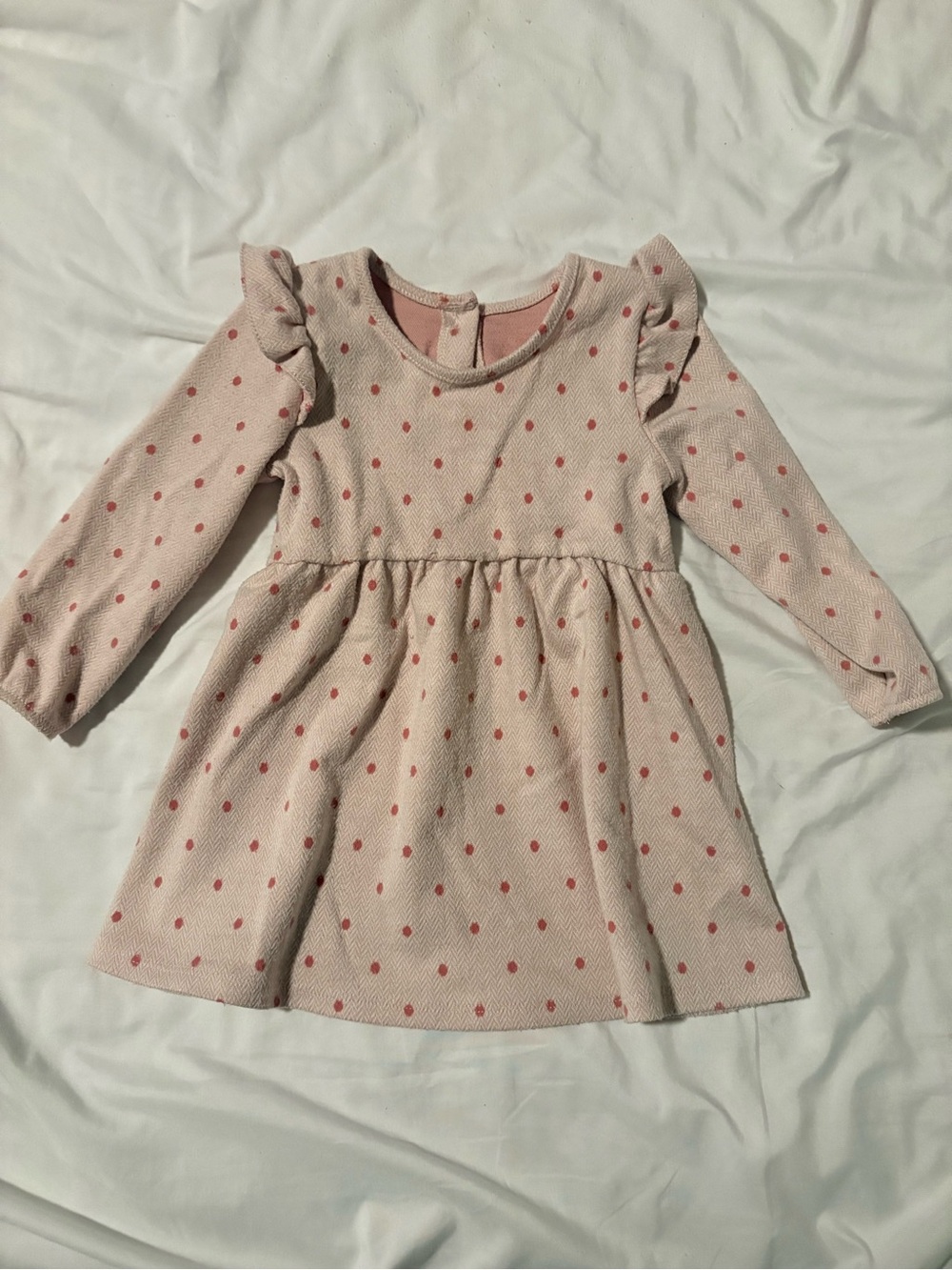 Girls' Light Pink Polka Dot Long Sleeve Casual Dress